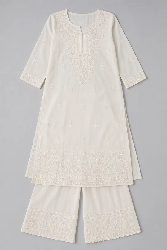 Chikankari kurta set, original flat-lay